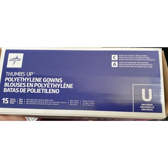 Medline NONTH180 Thumbs Up Polyethylene Blue Isolation Gowns (75) NEW Medical - Picture 3 of 7